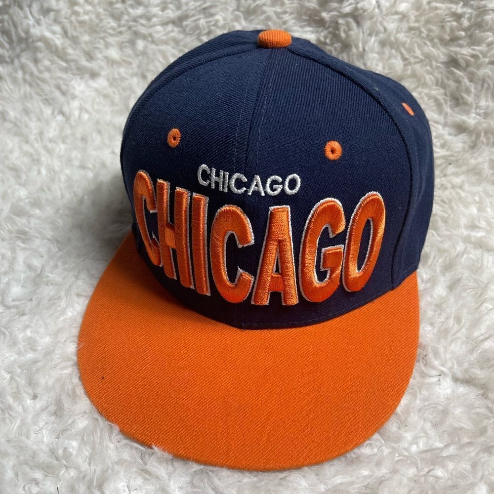 E-Flag Chicago snap back Navy Blue and orange cap adjustable back strap.